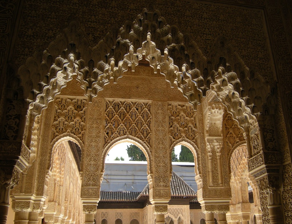 Beautiful arched windows, La Alhambra, Granada, Spain