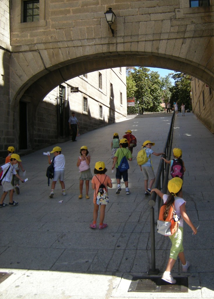 School children on their way home, in El Escorial, Spain