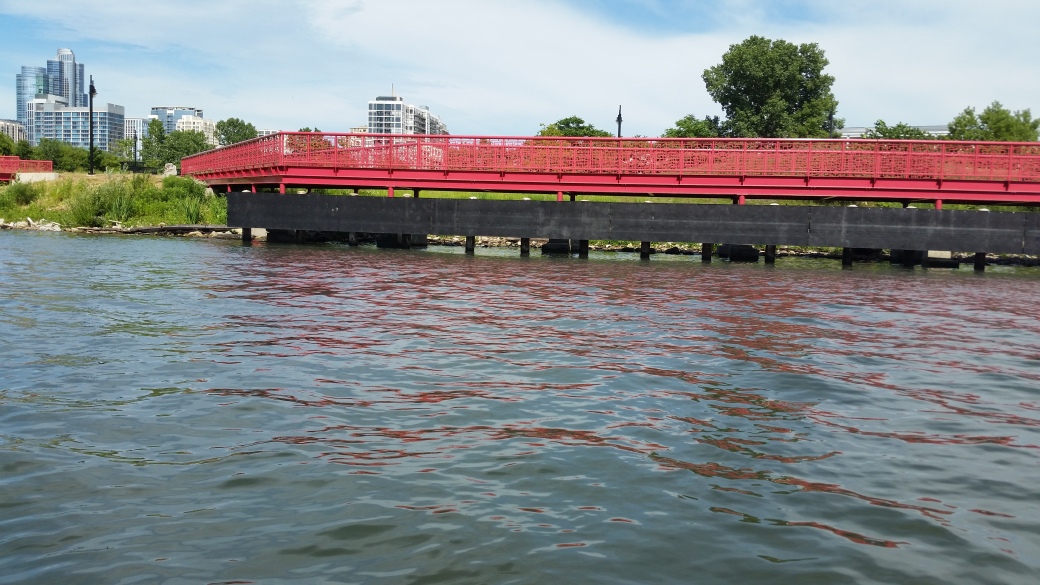 I love the way this bright red bridge reflects in the water.
